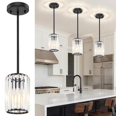 Pendant Light 3 Pack Modern Crystal Adjustable Height Kitchen Island Black Esfos