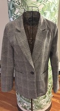 Plaid Notched Lapel one Button Houndstooth Blazer Black and beige multicolor M