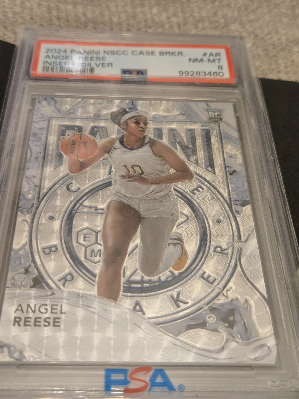 2024 National NSCC Case Breaker Angel Reese RC Silver Vinyl /10 Insert PSA 8 view 6