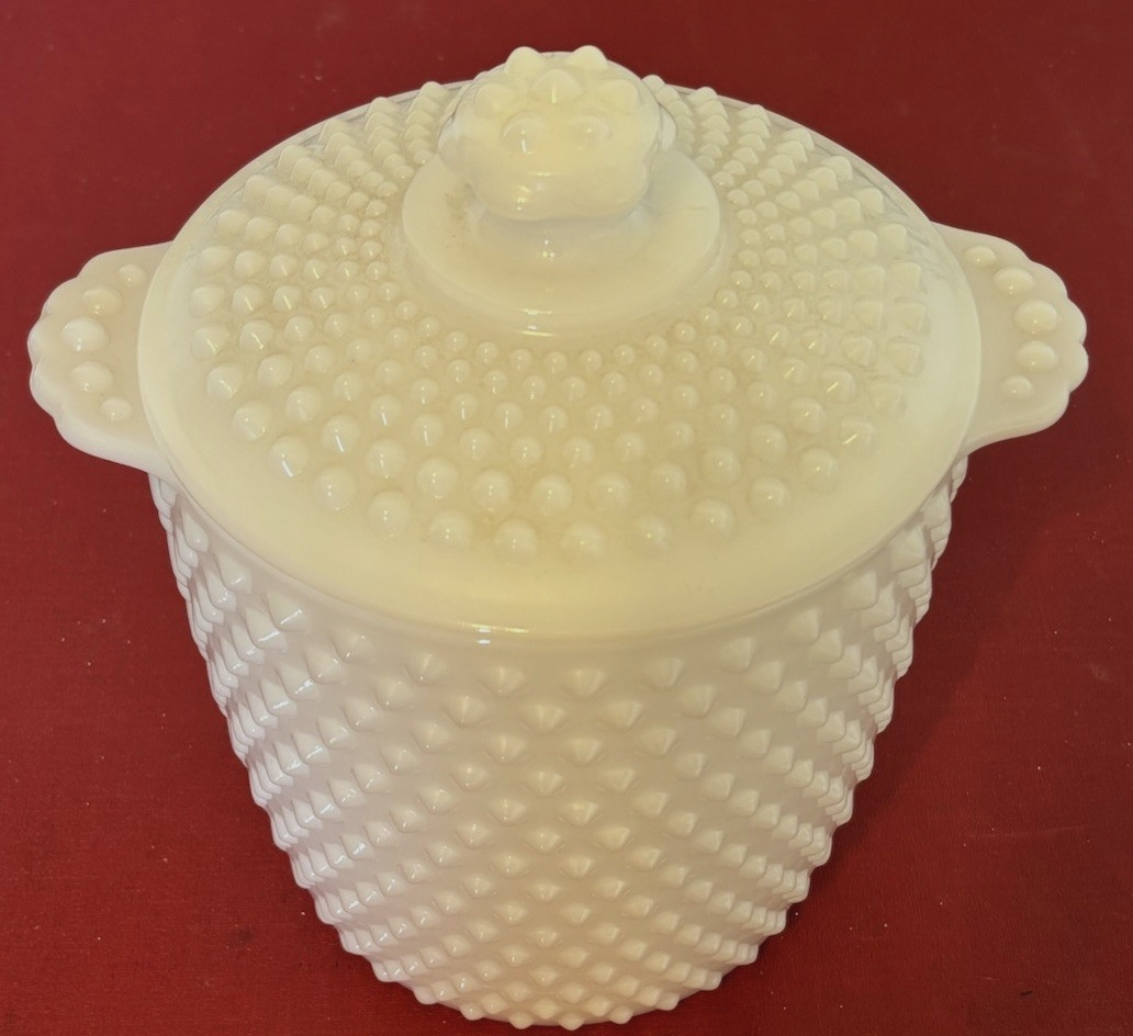 Vintage Anchor Hocking White Milk Glass Cookie Jar Hobnail Texture Matching Lid
