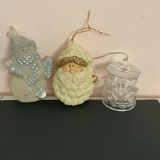VTG Plastic Glittery Snowman, Santa Claus Head, Acrylic Carousel Ornaments 