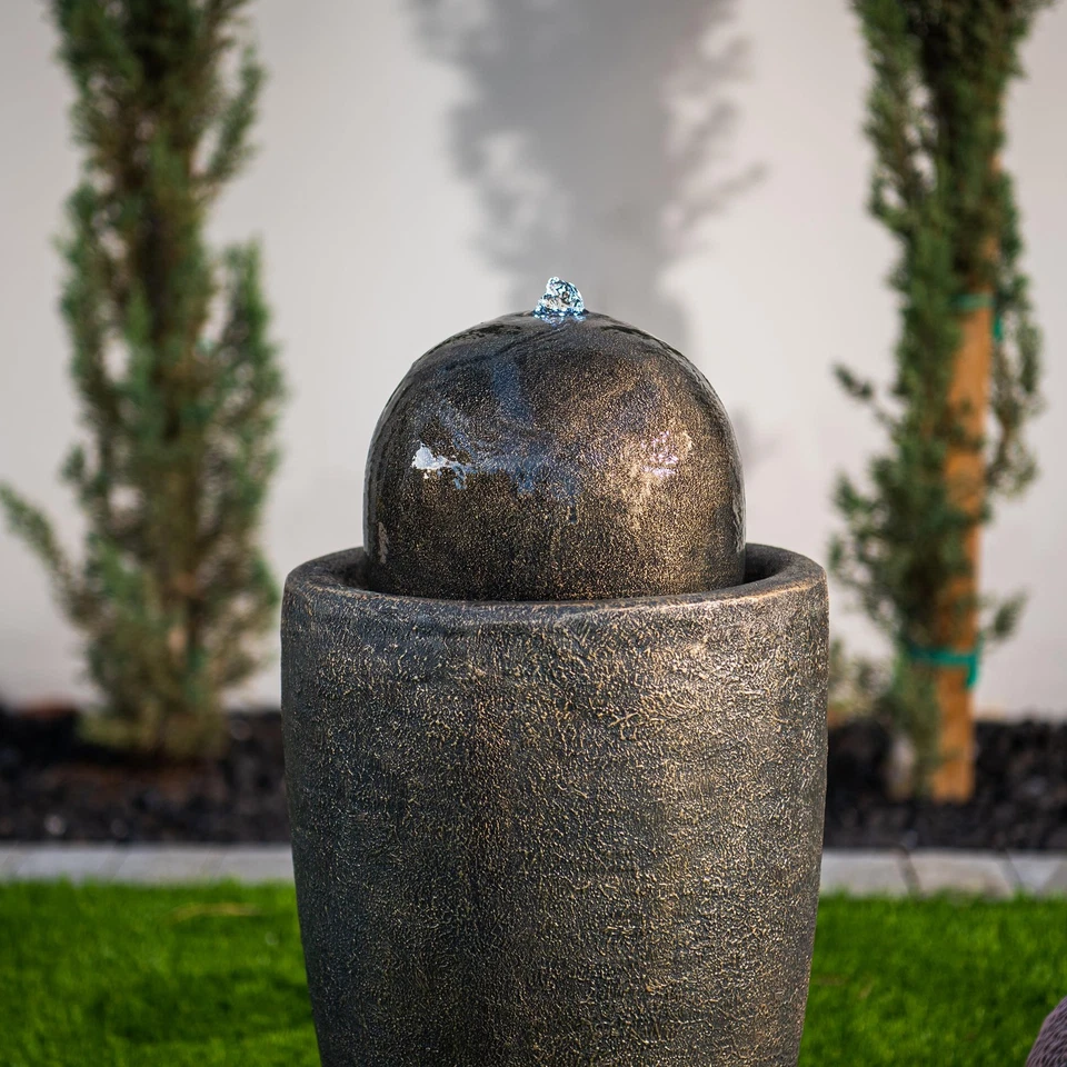 25.98" H Round Stone Indoor/Outdoor Modern Stone Textured Sphere Water Founta... - Image 3 of 4