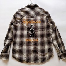 HYSTERIC GLAMOUR Ombre Check Western Shirt Hiss Girl Embroidered Black Gray