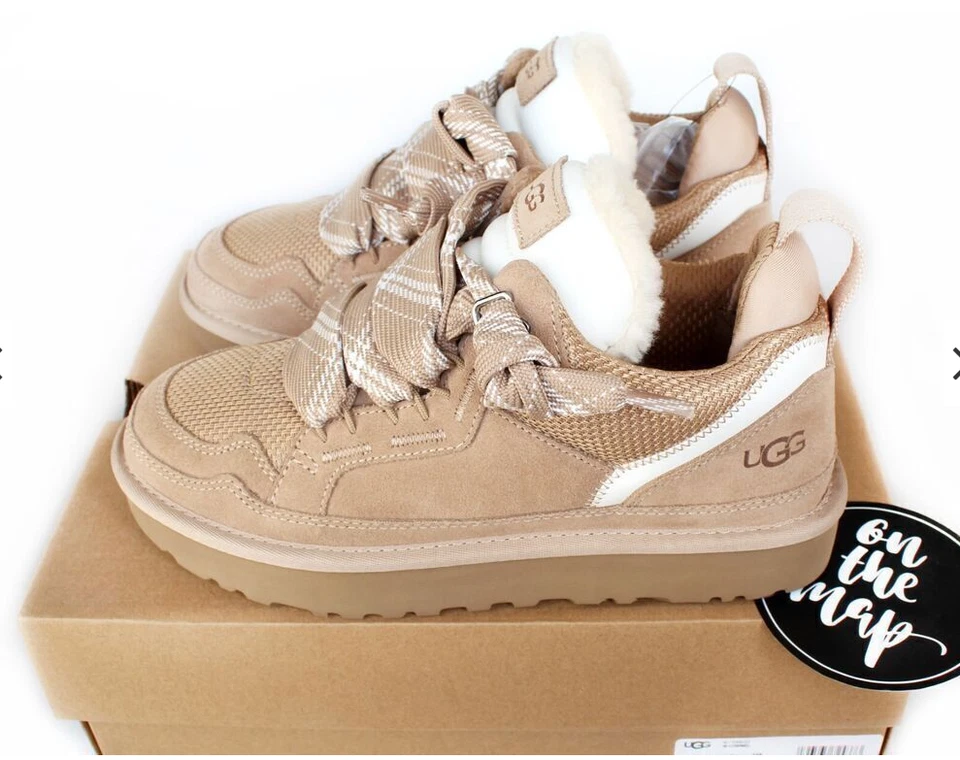 UGG Original Lowmel Sand Beige Brown Suede Sheepskin Trainers – Christmas Gift - Photo 3/4