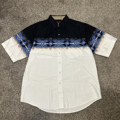 Vtg 90s Plains Pearl Snap Southwest Short Sleeve Cowboy Western Shirt Men's XL