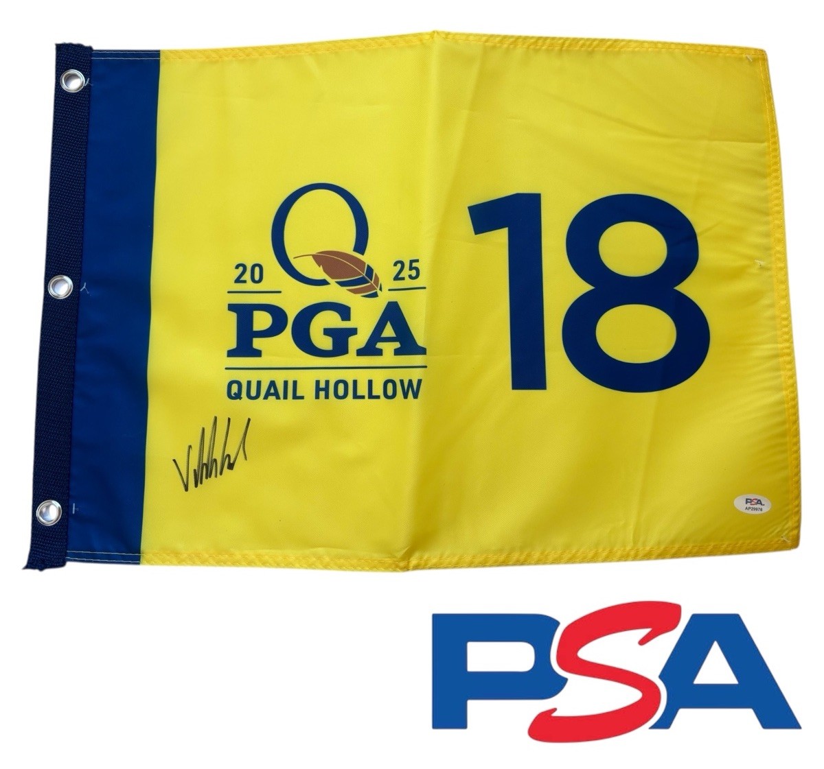 Viktor Hovland Autographed Signed 2025 PGA CHAMPIONSHIP Quail Hollow Golf Pin Flag PSA AUTO 