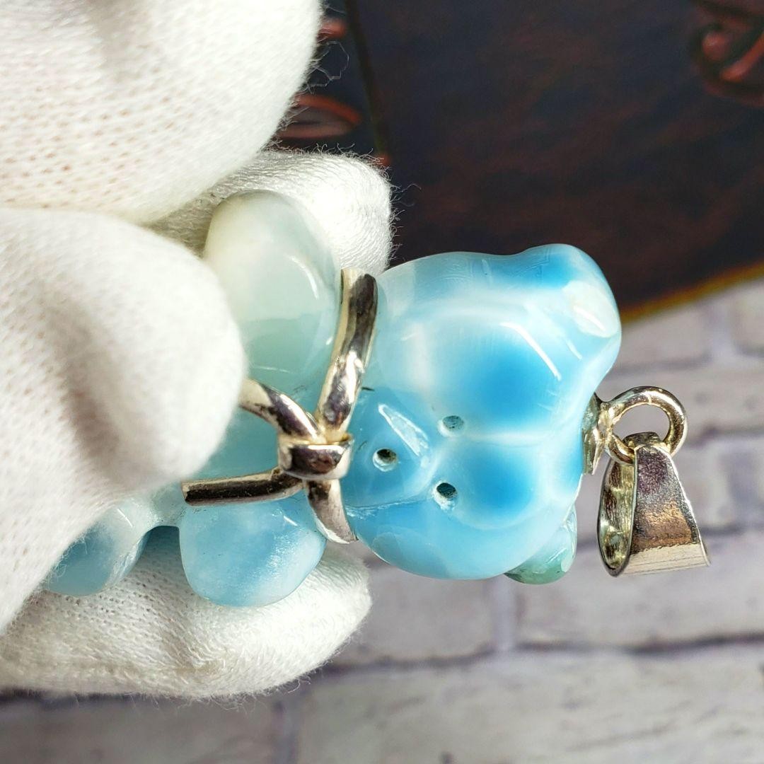 Larimar Bear Pendant Top Solid Silver 925 Blue & … - image 3