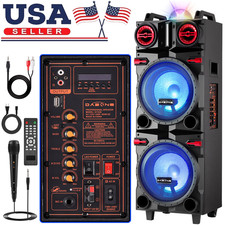 Portable Dual 10" Bluetooth Party Speaker Subwoofer Rechargable w/LED DJ Karaok