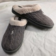 Polo Ralph Lauren Kayleigh Womens Slippers Gray Cable Knit Faux Shearling Size 8