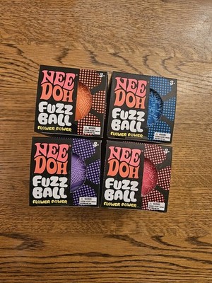 Nee Doh FUZZ BALL Flower Power Squish Stress Ball Fuzzball NeeDoh Set Of 4!