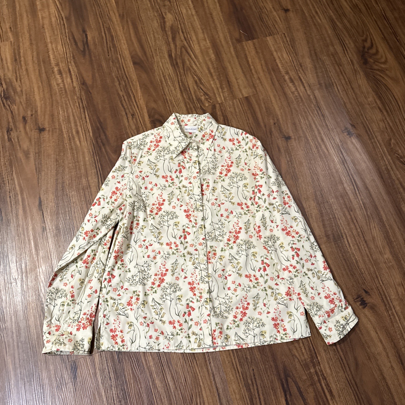 White Stag Women's Cream Floral Print Button Up Long Sleeve Shirt M