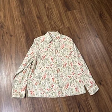 White Stag Women's Cream Floral Print Button Up Long Sleeve Shirt M