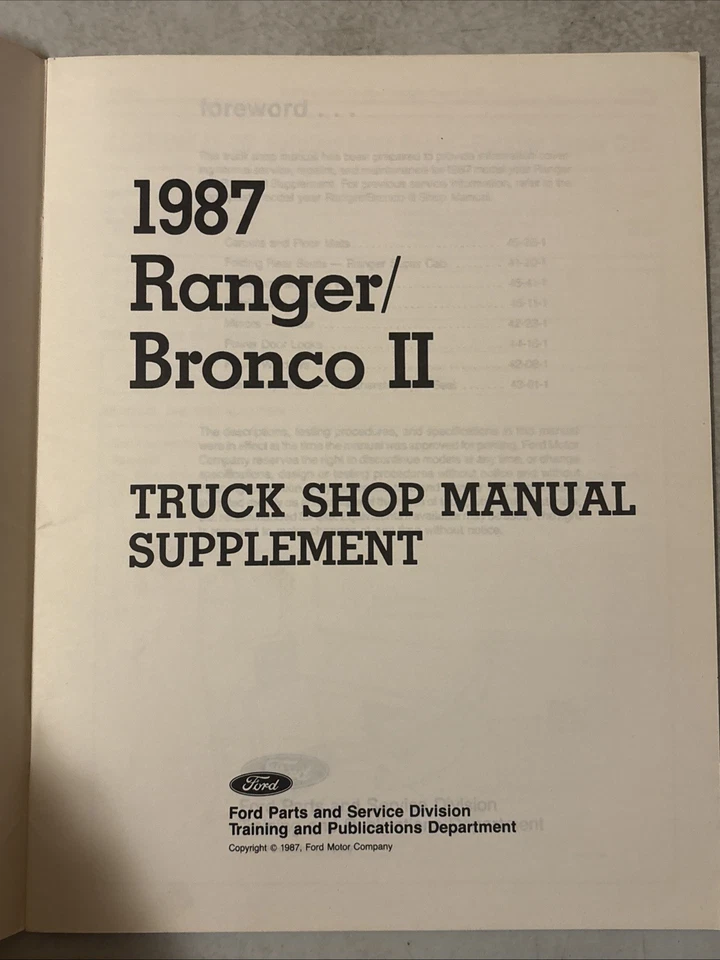 1987 Ford Ranger Bronco II Truck Shop Manual Supplement OEM — 第 2/4 张图片