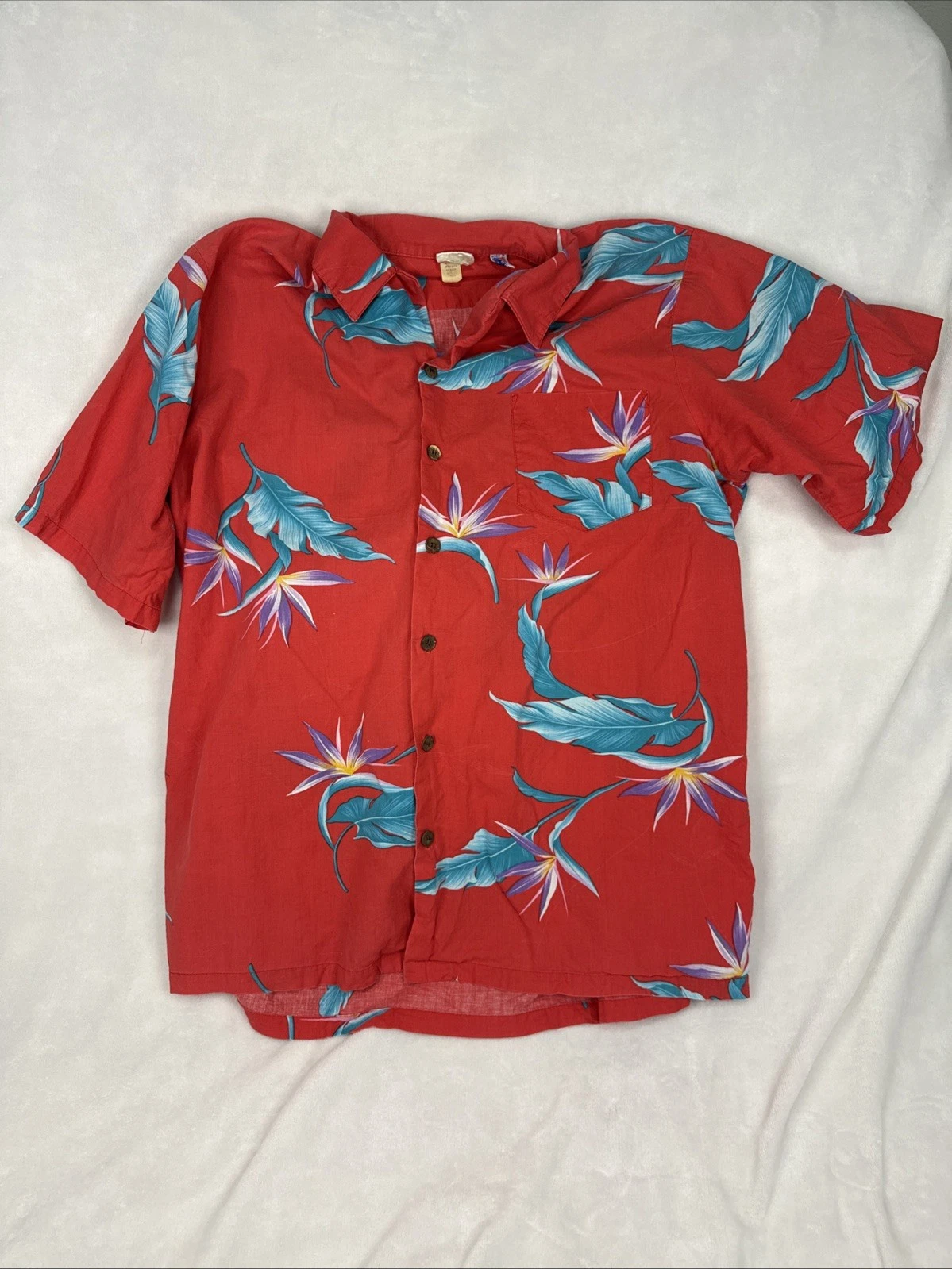 Vintage Men's Hawaiian Button-Down Shirt XLT Floral Pattern Made In USA