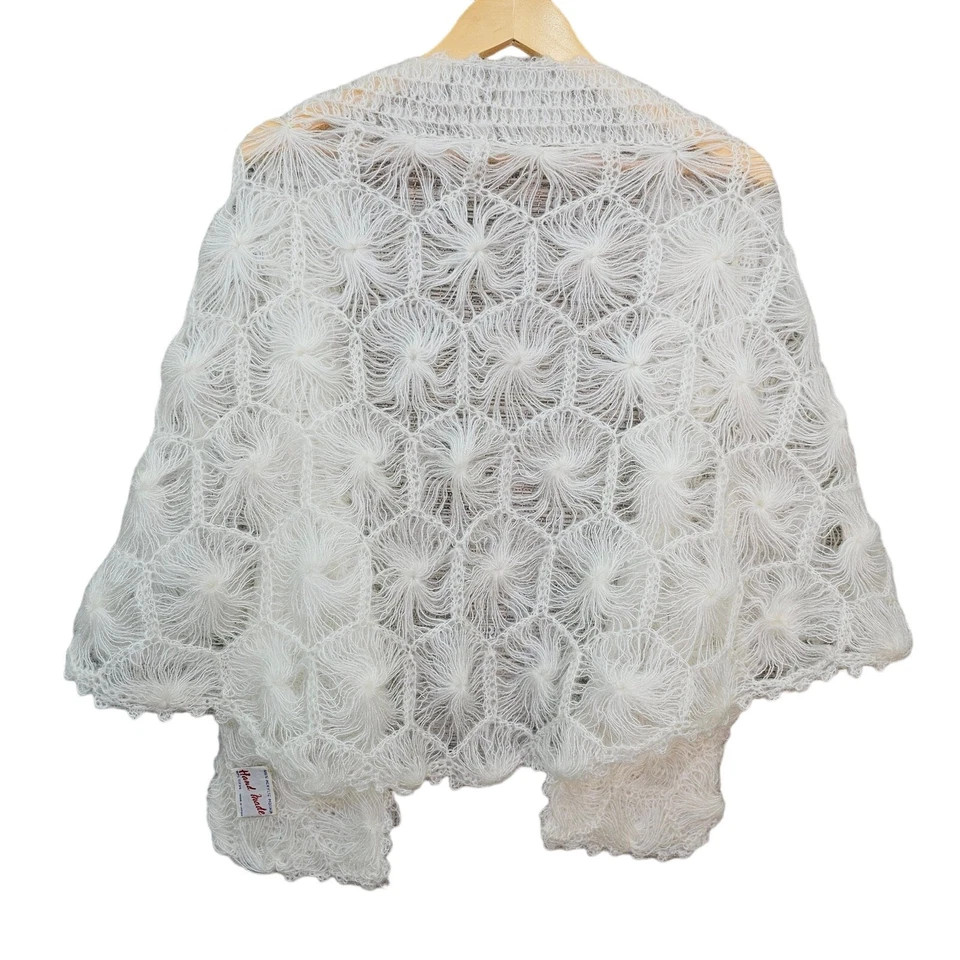 Mantón de encaje tejido ganchillo vintage hecho a mano acrílico mohair perla boda bohemia Foto 2 de 4