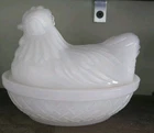 Vintage Hazel Atlas Hen on Nest Milk Glass Lid Covered Container Jar Trinket