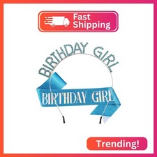 AOPRIE Birthday Girl Crown for Women with Sash Blue Happy Birthday Tiara for Wom