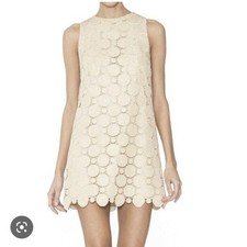 ALICE + OLIVIA Gold Metallic Shimmer Crochet Lace Mod 70's Clyde Mini Dress 6 S