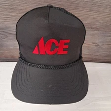 Ace Hardware Store Black Adjustable Snap Back Rope Hat Baseball Cap Trucker Mesh