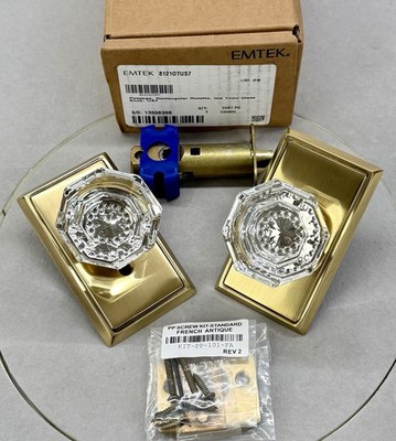 Emtek 8121OTUS7 Old Town Brass Crystal Passage Door Knob Set in French Antique