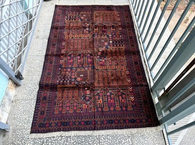 4x7 ft Antique Afghan Hand Knotted Baluchi Rug Tribal Oriental Geometric Carpet