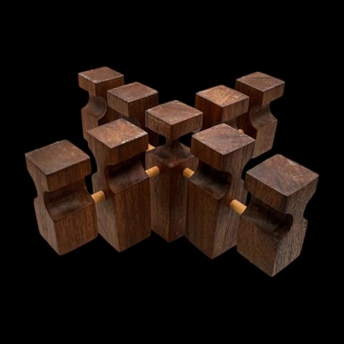 Walnut Square Candle Holders Set – Mid Century Modern Geometric MCM - Picture 6 of 9