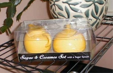 NEW YELLOW OMNIWARE SUGAR & CREAMER SET WITH SUGAR SPOON