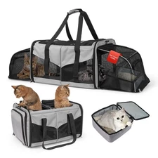 Cat Travel Carrier with Litter Boxes for 2 Cats, Double-Compartment Soft Pet ...