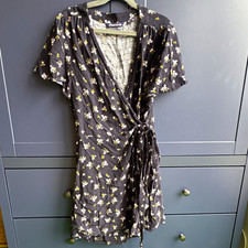 Superdry Women’s Black Floral Wrap Dress V-Neck Short Sleeve Short UK 10