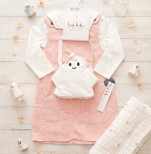 Nicole Miller Girls 2T Pink Corduroy 3pc Dress Set Top Bag Ghost Halloween