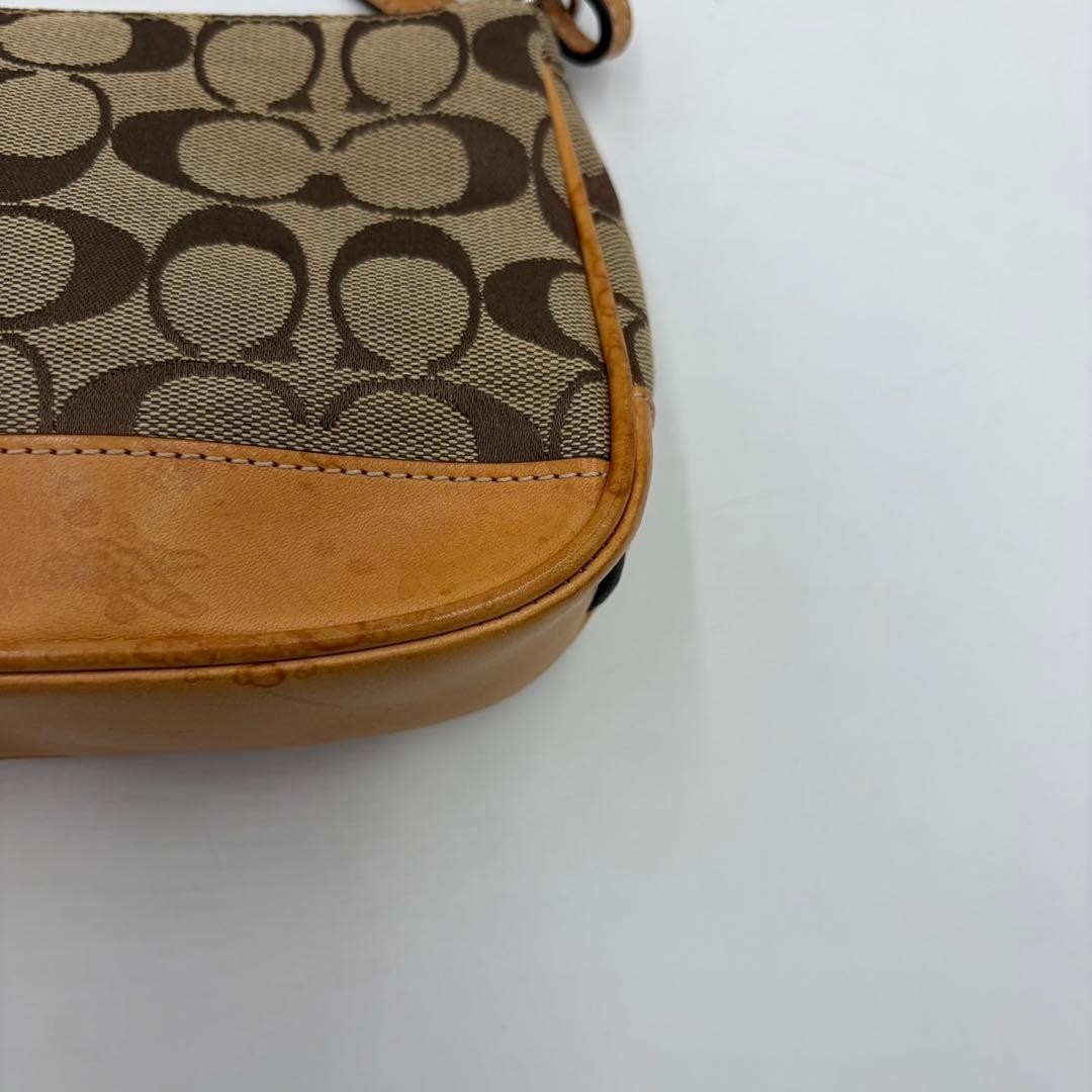Coach Signature Demi mini Pouch Hand Bag Canvas Leather Beige 6094