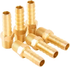 6-Pack Hose Barb Fittings 3/8 Inch Barb × 1/4 Inch NPT, Brass Air Hose Fittings,