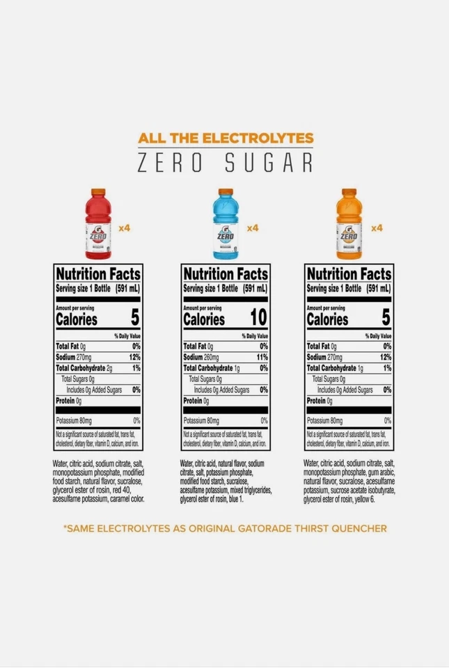 Gatorade G Zero утолитель жажды, упаковка с 3 вкусами, бутылки 20 унций (упаковка 12 шт.) - Изображение 2 из 4