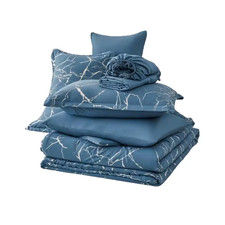 7-Piece Blue Sliver Marble Microfiber Queen Size Comforter Set with Pillow Cases