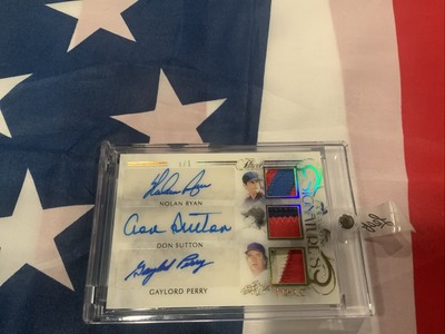 True 1/1 Triple Patch Auto Nolan Expres Ryan/Sutton/Gaylord 2019 Leaf Sic Hof Og