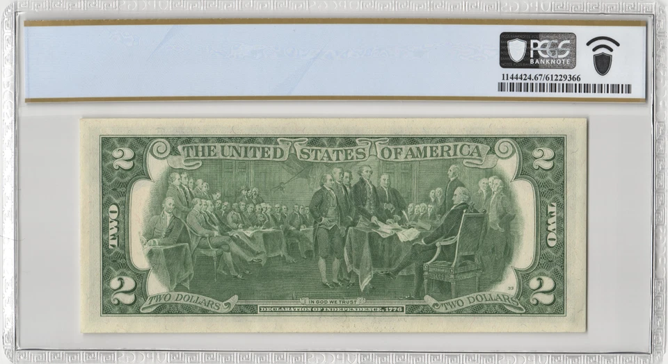 1976 $2 FRN Stamp Cancelled Waukesha Wi PCGS Superb Gem UNC 67 PPQ - Image 2 of 2