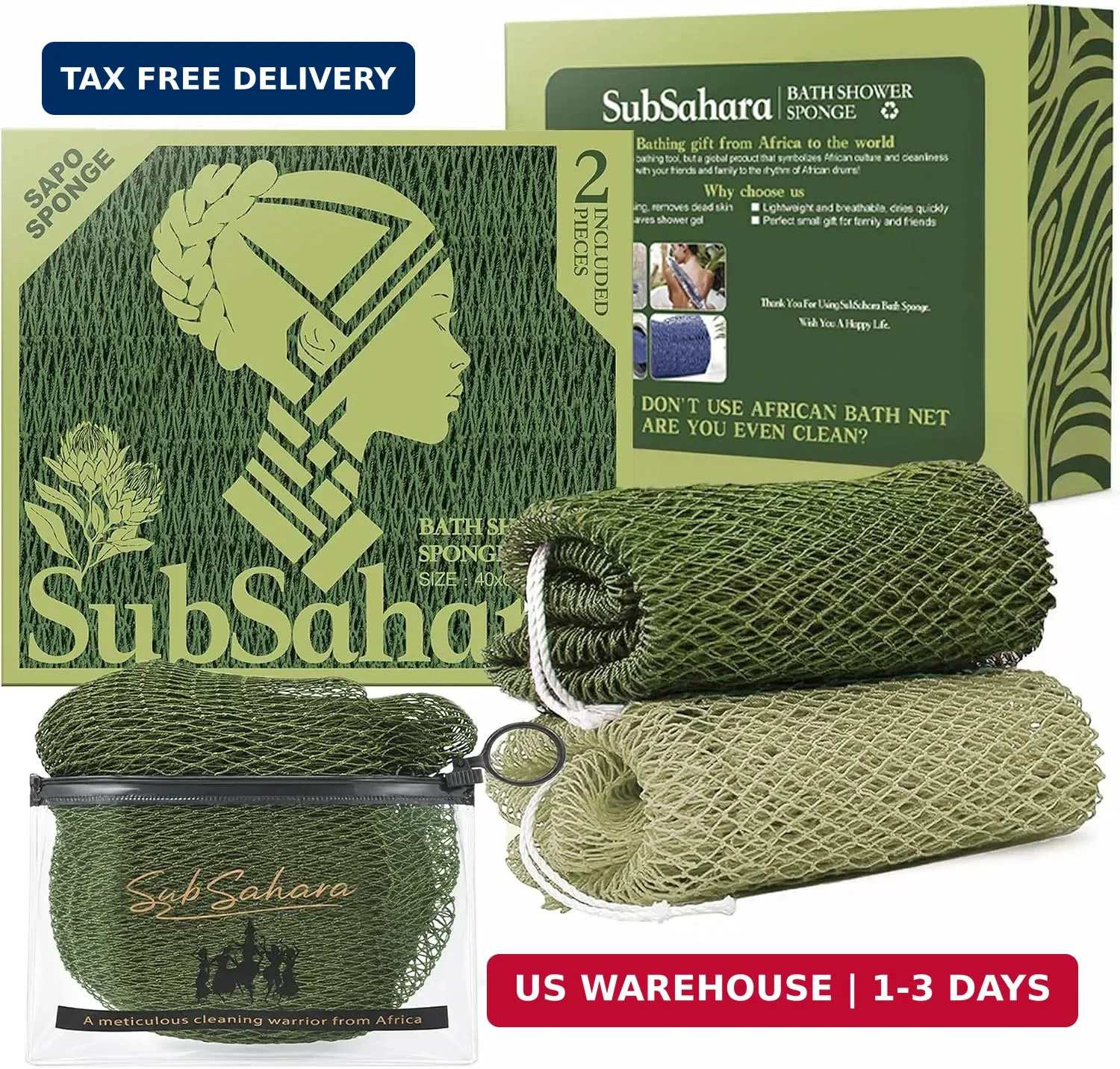 Sponge Check SubSahara African Net Sponge, Exfoliating Body Scrubber for Back, 2 ...