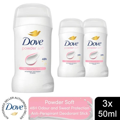 Dove Women Powder Soft Anti-Perspirant Deo Stick with 48H Protection 50ml, 3 Pk