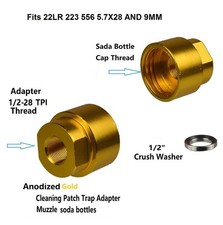 Anodize Gold 1/2 x28 1/2-28 Cleaning Adapter For 22LR, 223 556 5.7x28 and 9 mm