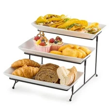 3 Tier Serving Trays Stand Porcelain Serving 15.9" x 11.7" x 9.1" Black