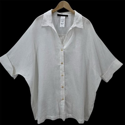 NEW Marina Rinaldi White Basilica Linen Button Up Shirt Plus Size 24 Boxy Beachy
