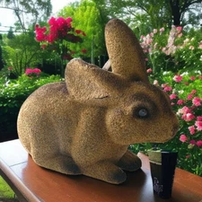Flocked Bunny Rabbit Coin Piggy Bank Easter Brown Realistic Stopper Woodland 