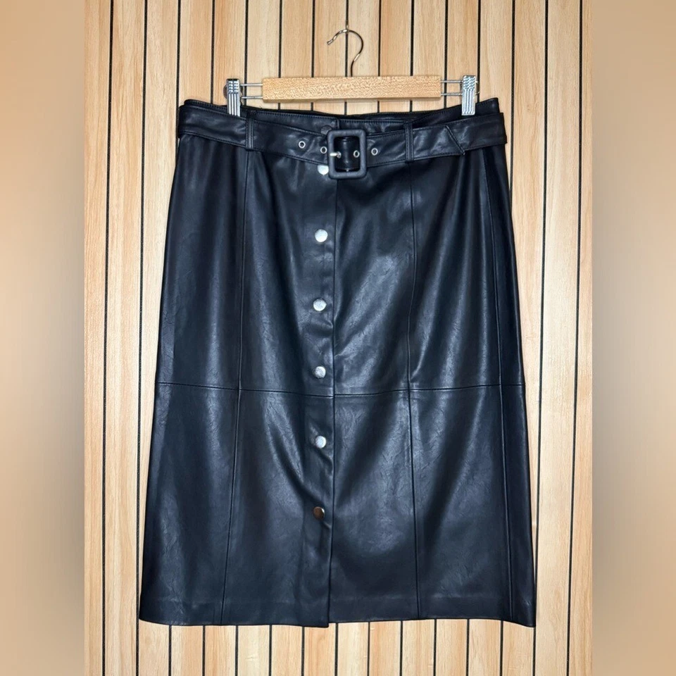 Blank NYC Faux Leather Belted Button Down Skirt 31 - Image 2 of 4