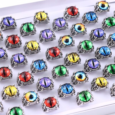 Bulk Lot 30 Mix Vintage Eye Rings Antique Alloy Evil Eyeball Goth Finger Party