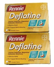 Rennie Deflatine 18 Chewable Tablets Sugar Free wind bloatedness Relief Lot Of 2