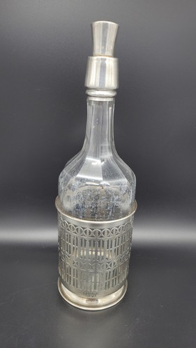 Antique Glass Decanter with Sterling Silver Sleeve, 12 3/8" tall