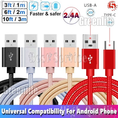 USB Charge Cable 1m 2m 3m Adapt Android Samsung Huawei Type-C Braided Data Cord