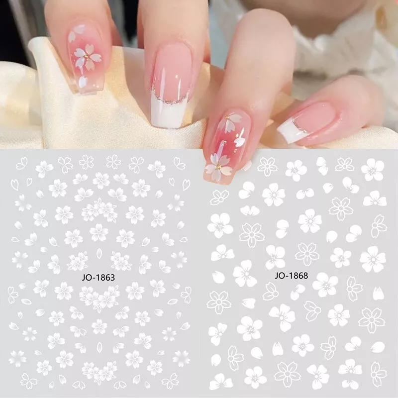 Flowers Nail Decals 3D Self-Adhesive White Floral Nail Art Stickers French  Hollow Flower Leaf Nail Art Designs Manicure Tips Accessories DIY Nail Art  Decoration for Acrylic Nails 12 Styles