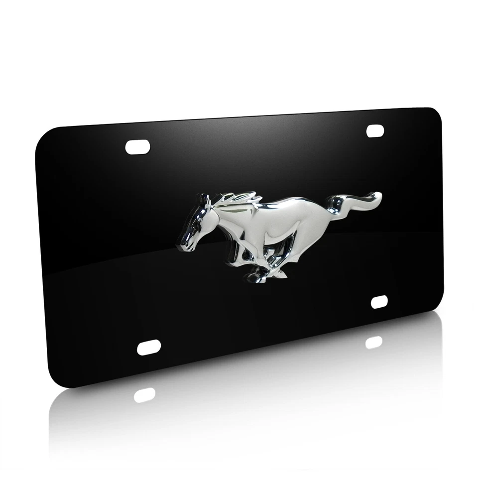 Ford Mustang 3D Logo Black Stainless Steel License Plate, Made in USA, Warranty - Image 2 of 4