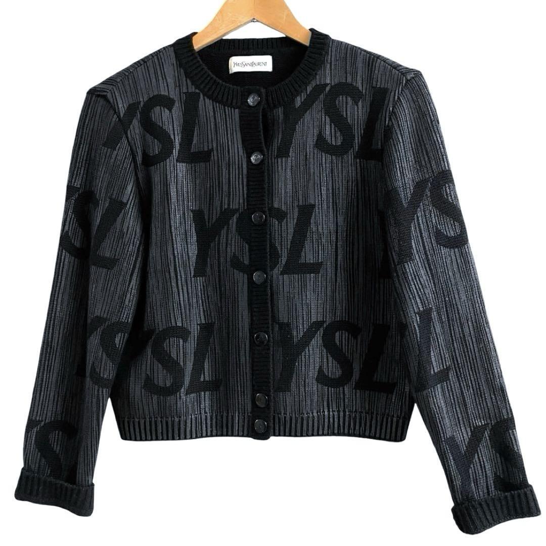 Autentico cardigan Yves Saint Laurent nero in maglia modello logo taglia M donna